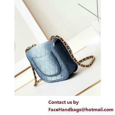 Chanel Washed Denim  &  Gold-Tone Metal Messenger Bag AS4845 Blue 2025